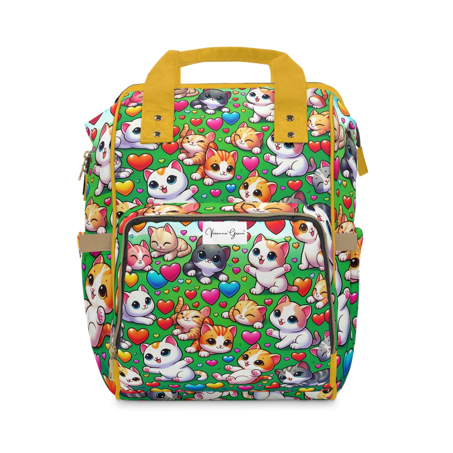 Multifunctional Diaper Backpack - Bright Kittens - Vivienne Grace