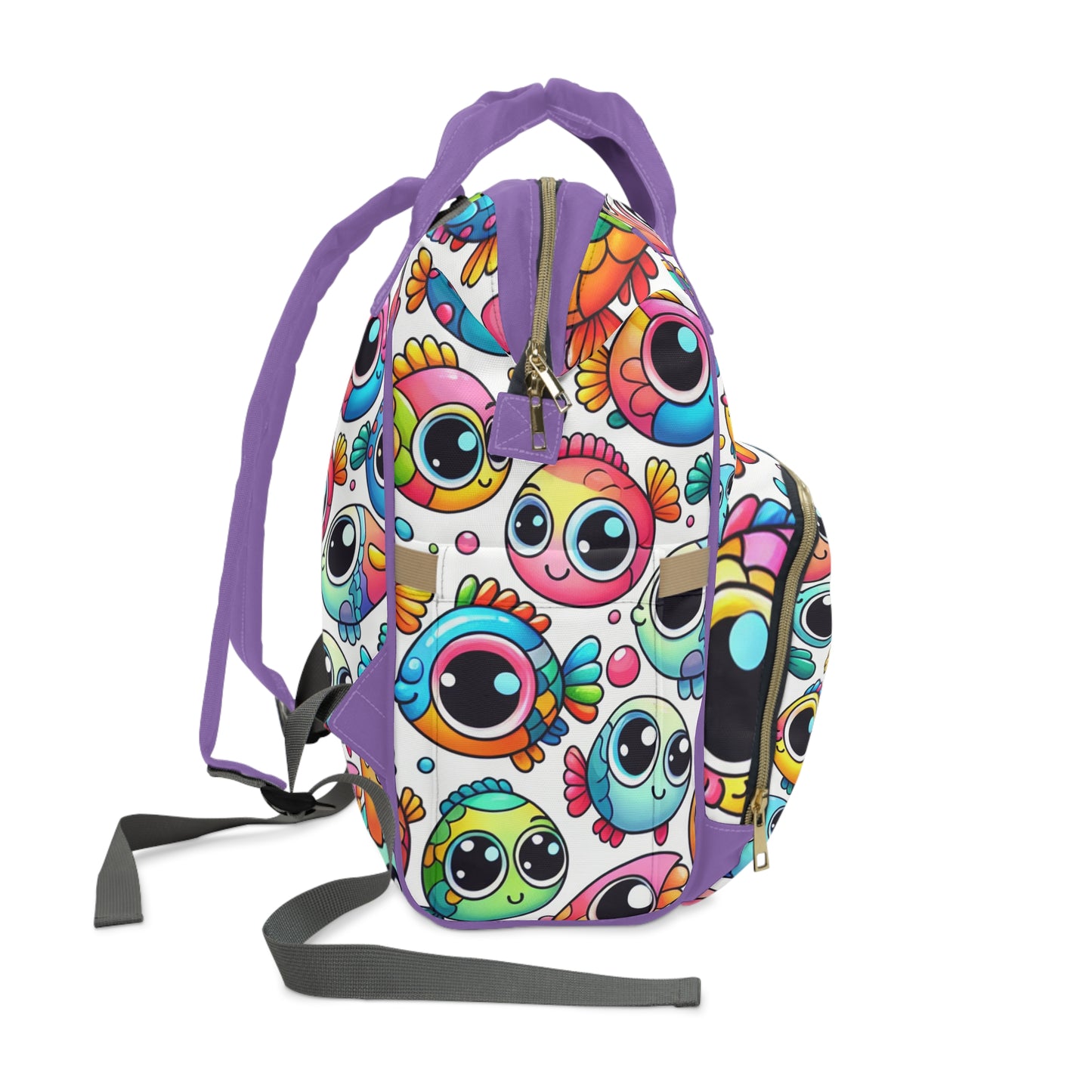 Multifunctional Diaper Backpack - BIG FISHIES (purple) - Vivienne Grace