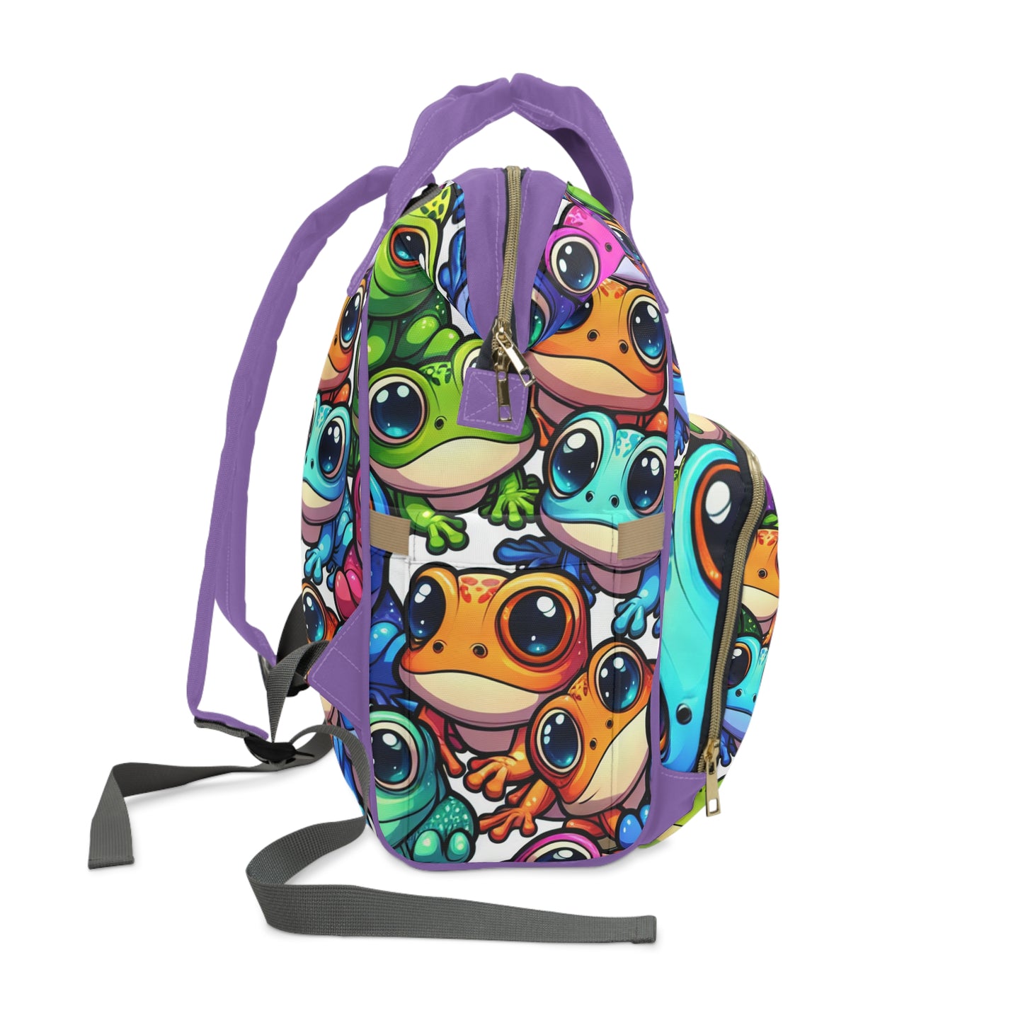 Multifunctional Diaper Backpack - FUNNY FROGS (purple)