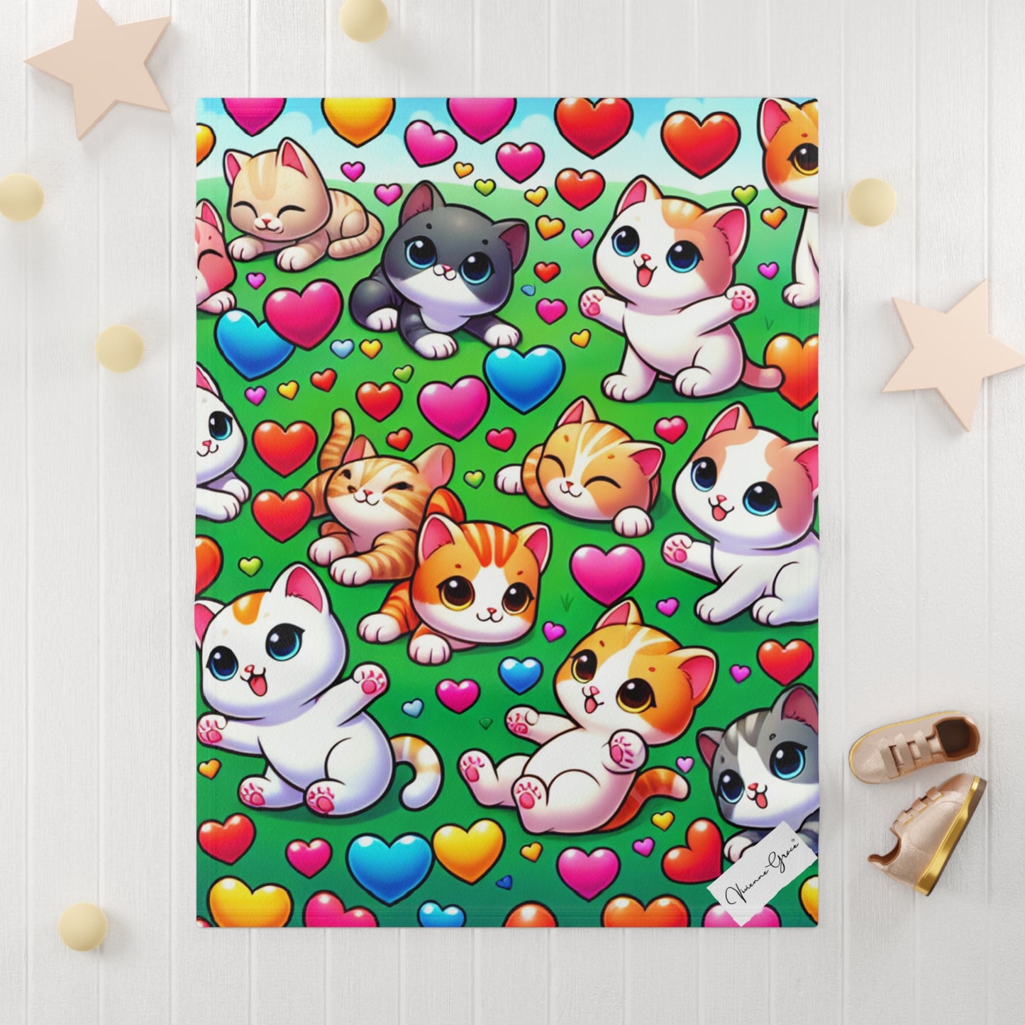 Soft Fleece Baby Blanket - Bright Kittens - Vivienne Grace