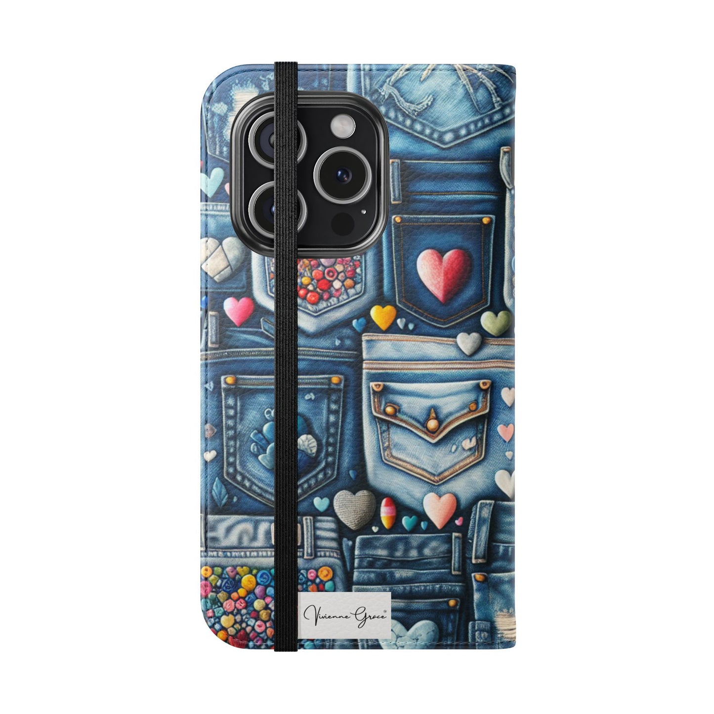 IPhone - Flip Case - BLUE JEANS - Vivienne Grace