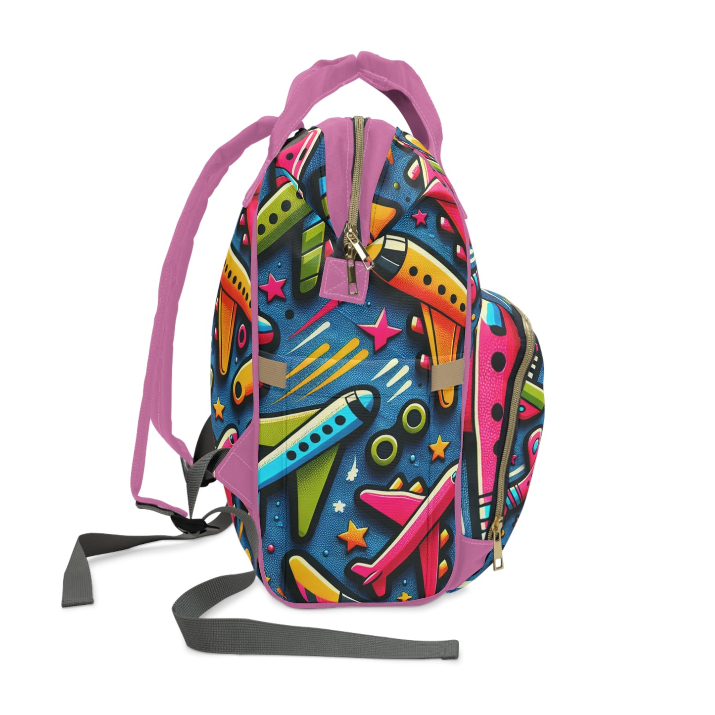 Multifunctional Diaper Backpack - AIRPLANES (Pink) - Vivienne Grace