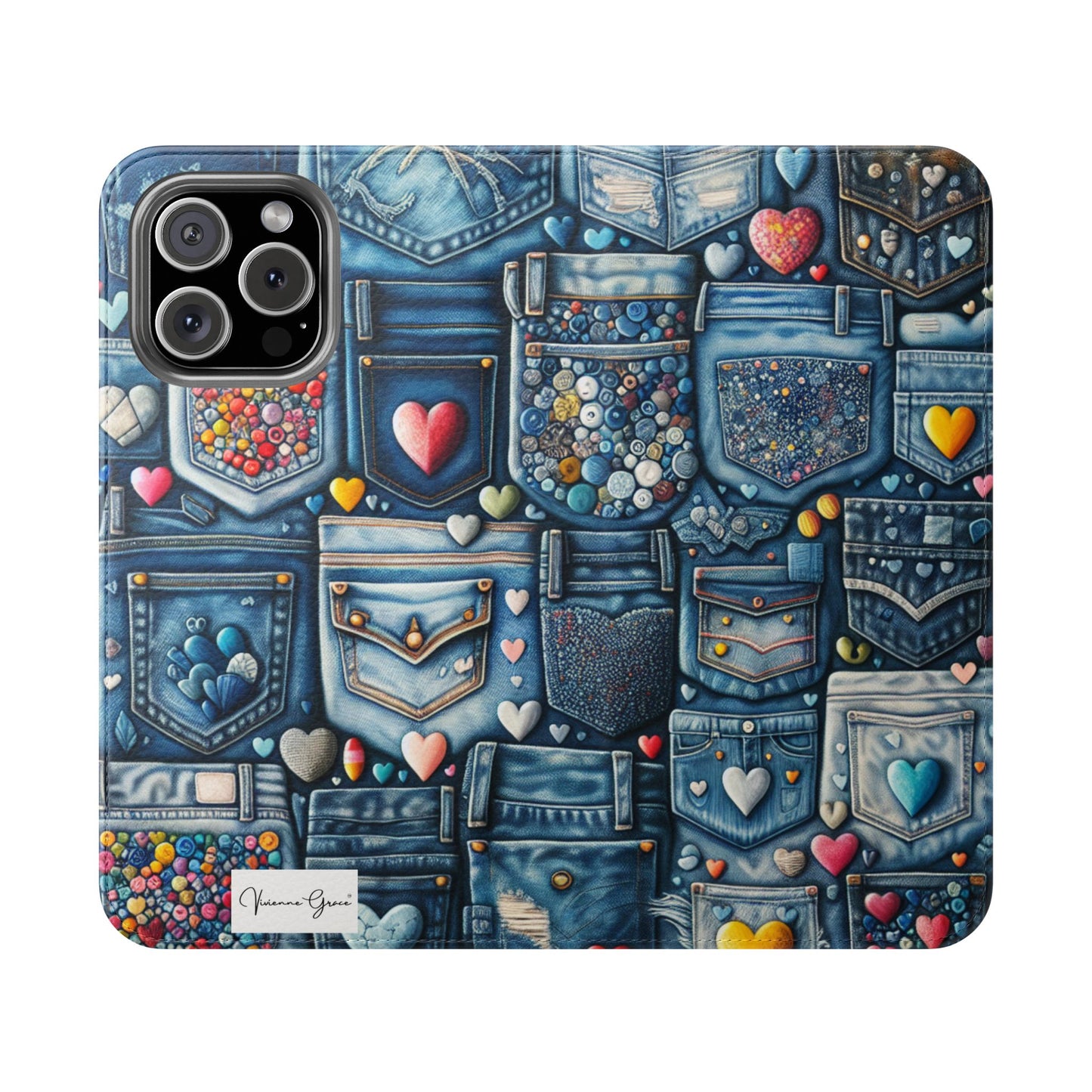 IPhone - Flip Case - BLUE JEANS - Vivienne Grace