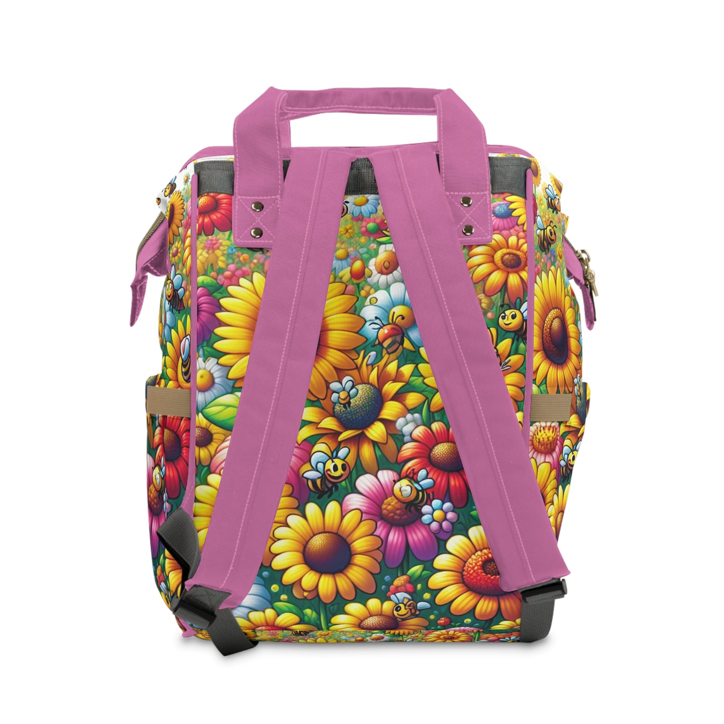 Multifunctional Diaper Backpack - SUNFLOWERS/BEES (pink)