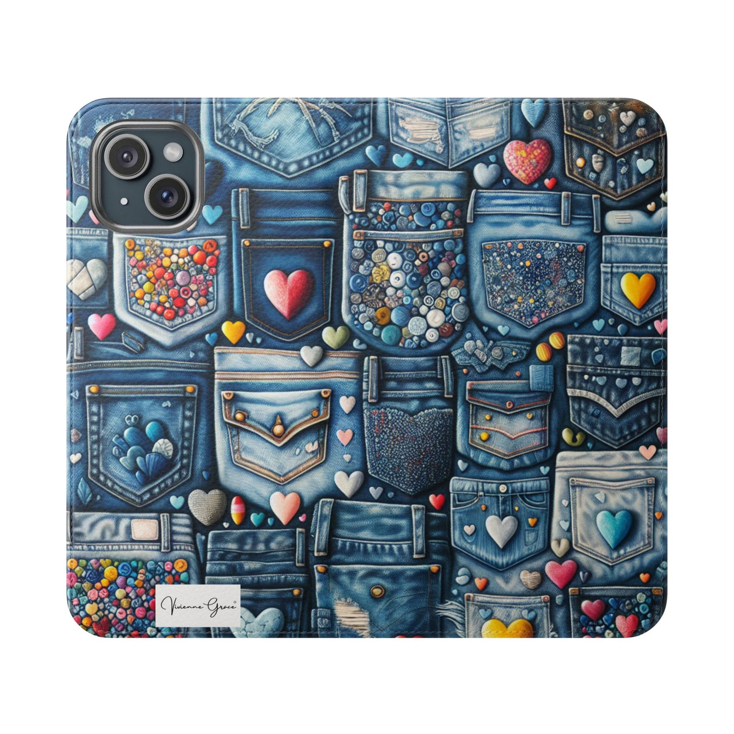 IPhone - Flip Case - BLUE JEANS - Vivienne Grace