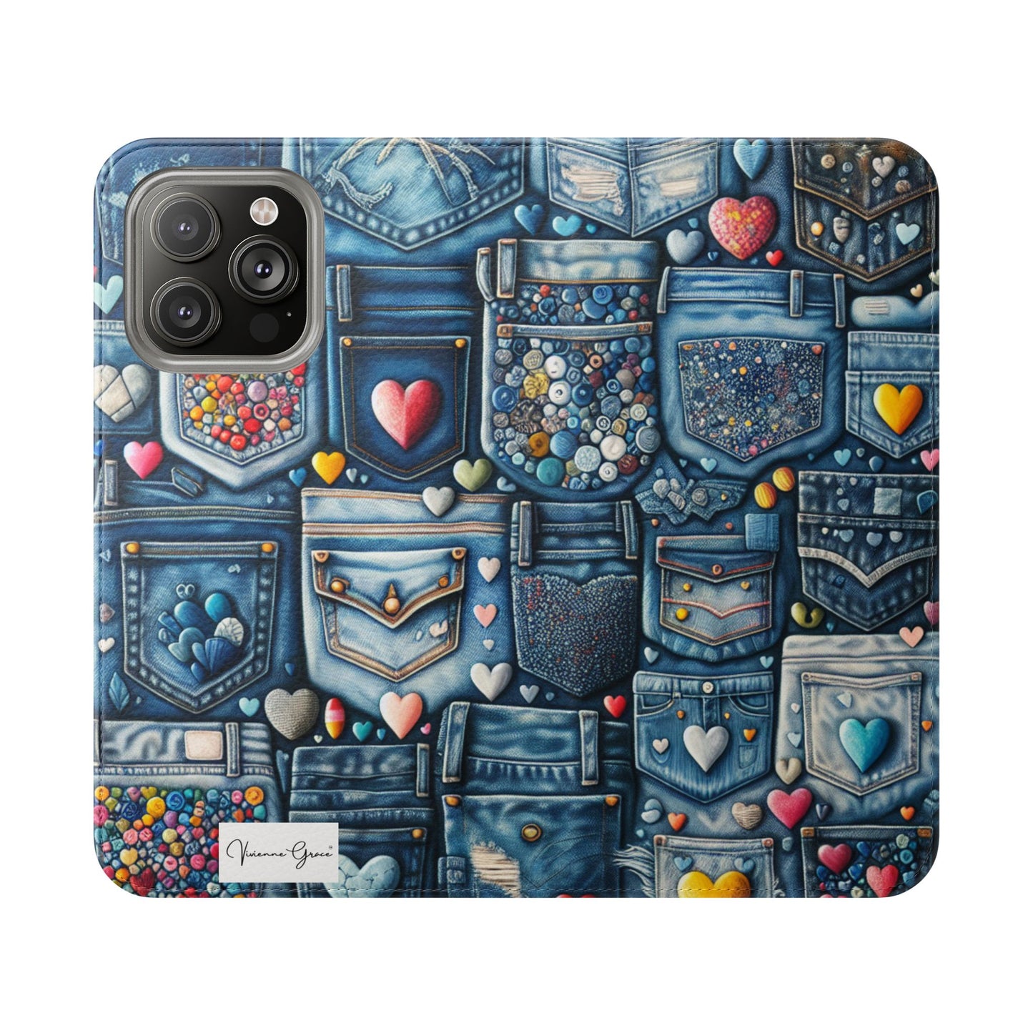 IPhone - Flip Case - BLUE JEANS - Vivienne Grace