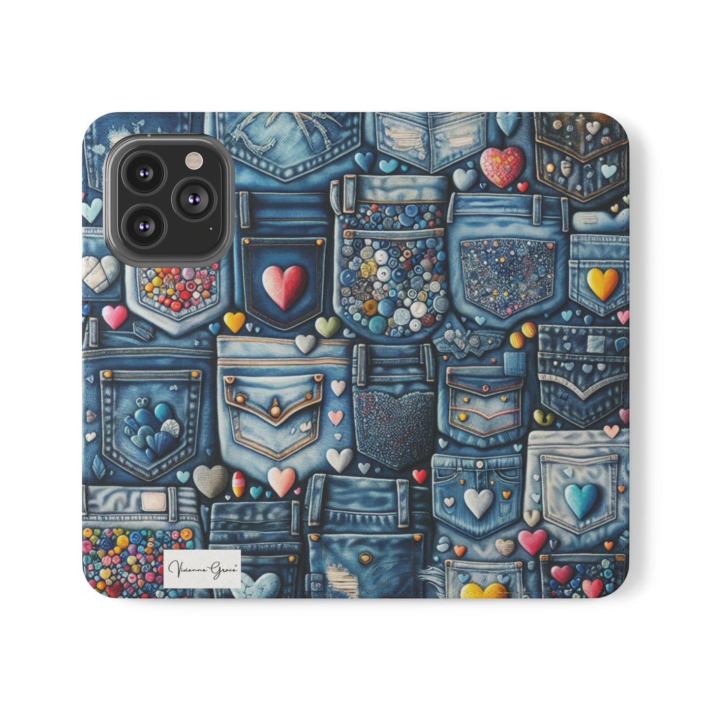 IPhone - Flip Case - BLUE JEANS - Vivienne Grace