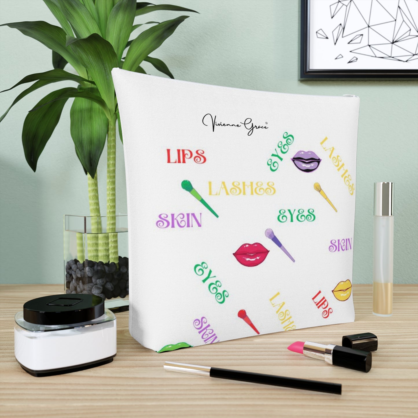 Cotton Cosmetic Bag - FUN (white) - Vivienne Grace