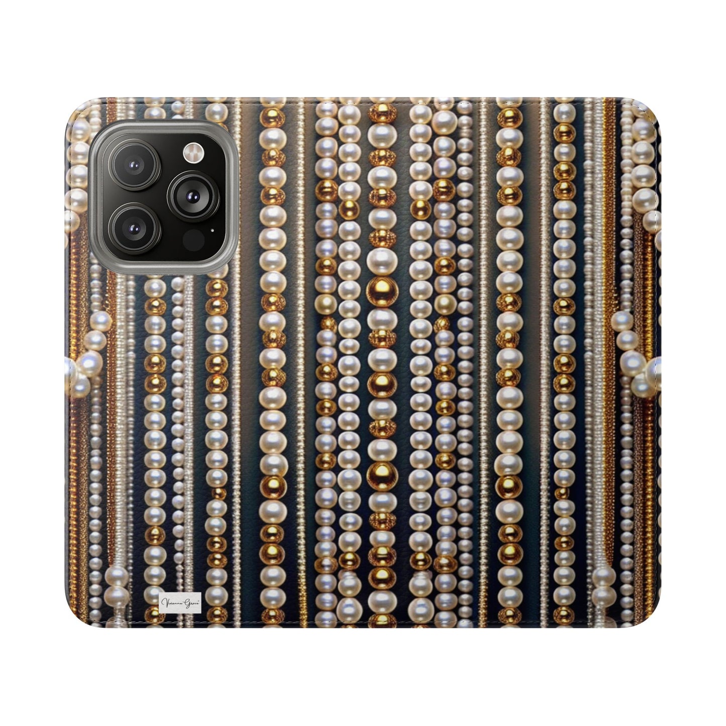 IPhone - Flip Case - PEARLS & GOLD - Vivienne Grace