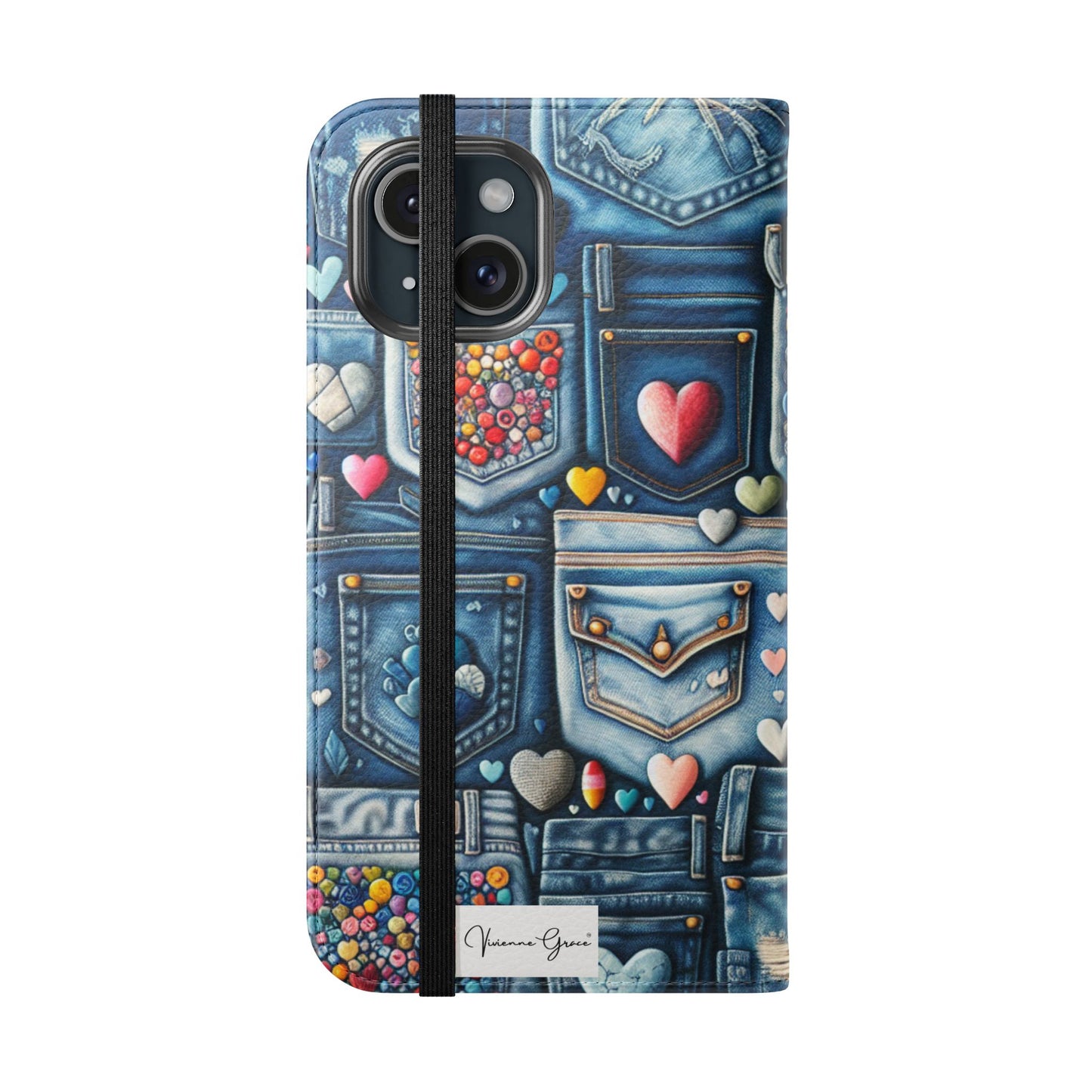 IPhone - Flip Case - BLUE JEANS - Vivienne Grace