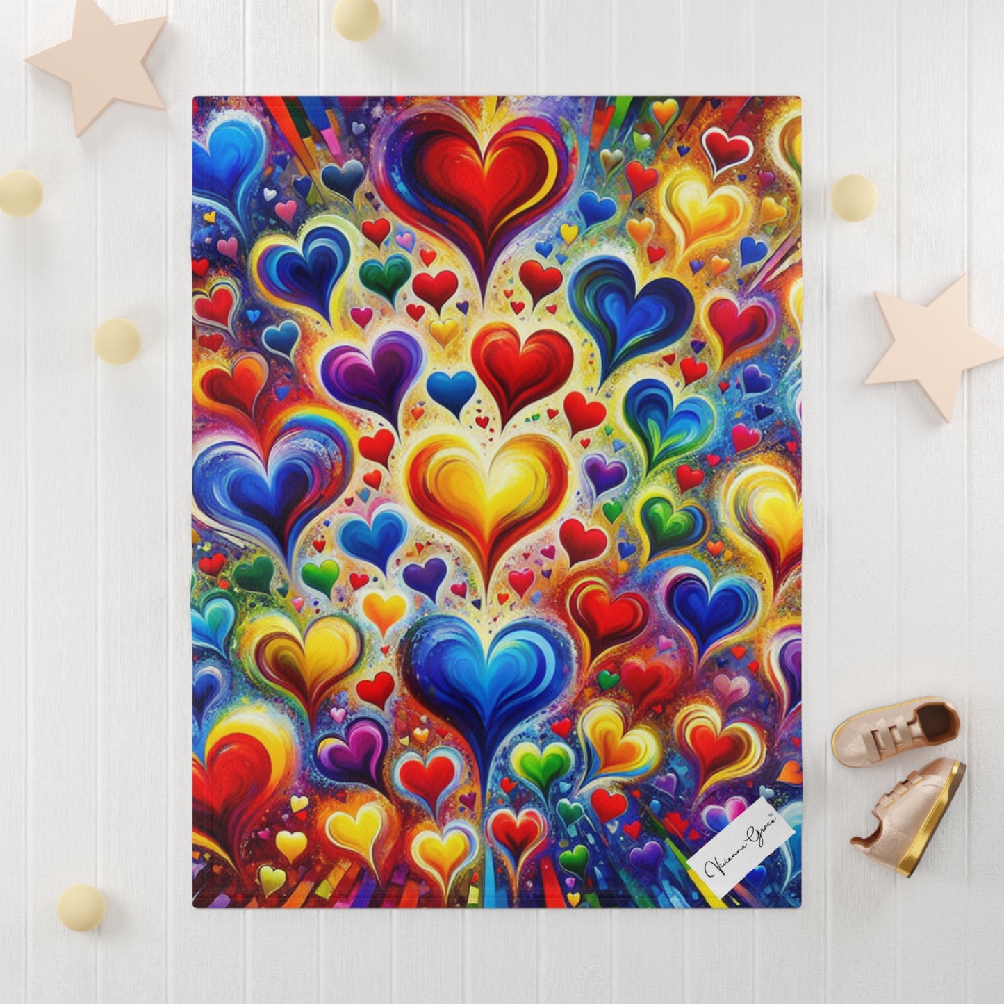 Soft Fleece Baby Blanket - BRIGHT HEARTS - Vivienne Grace