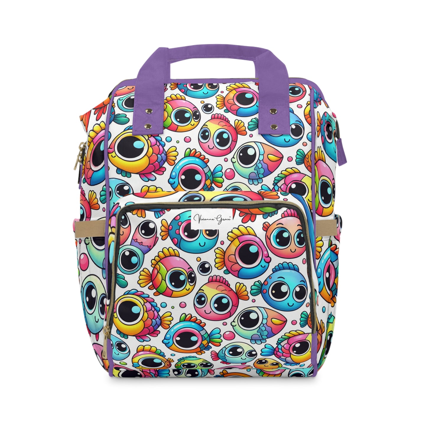 Multifunctional Diaper Backpack - BIG FISHIES (purple) - Vivienne Grace