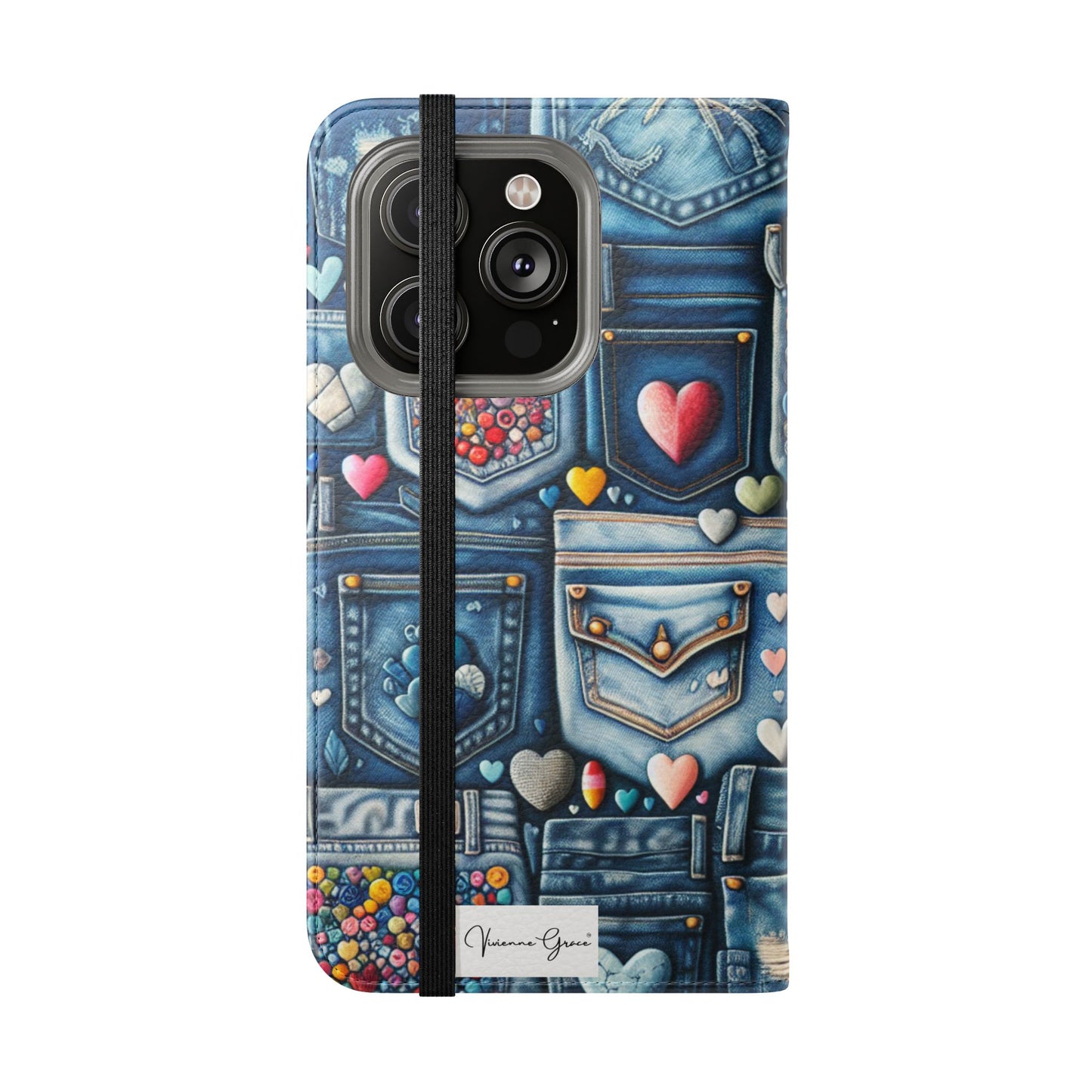 IPhone - Flip Case - BLUE JEANS - Vivienne Grace