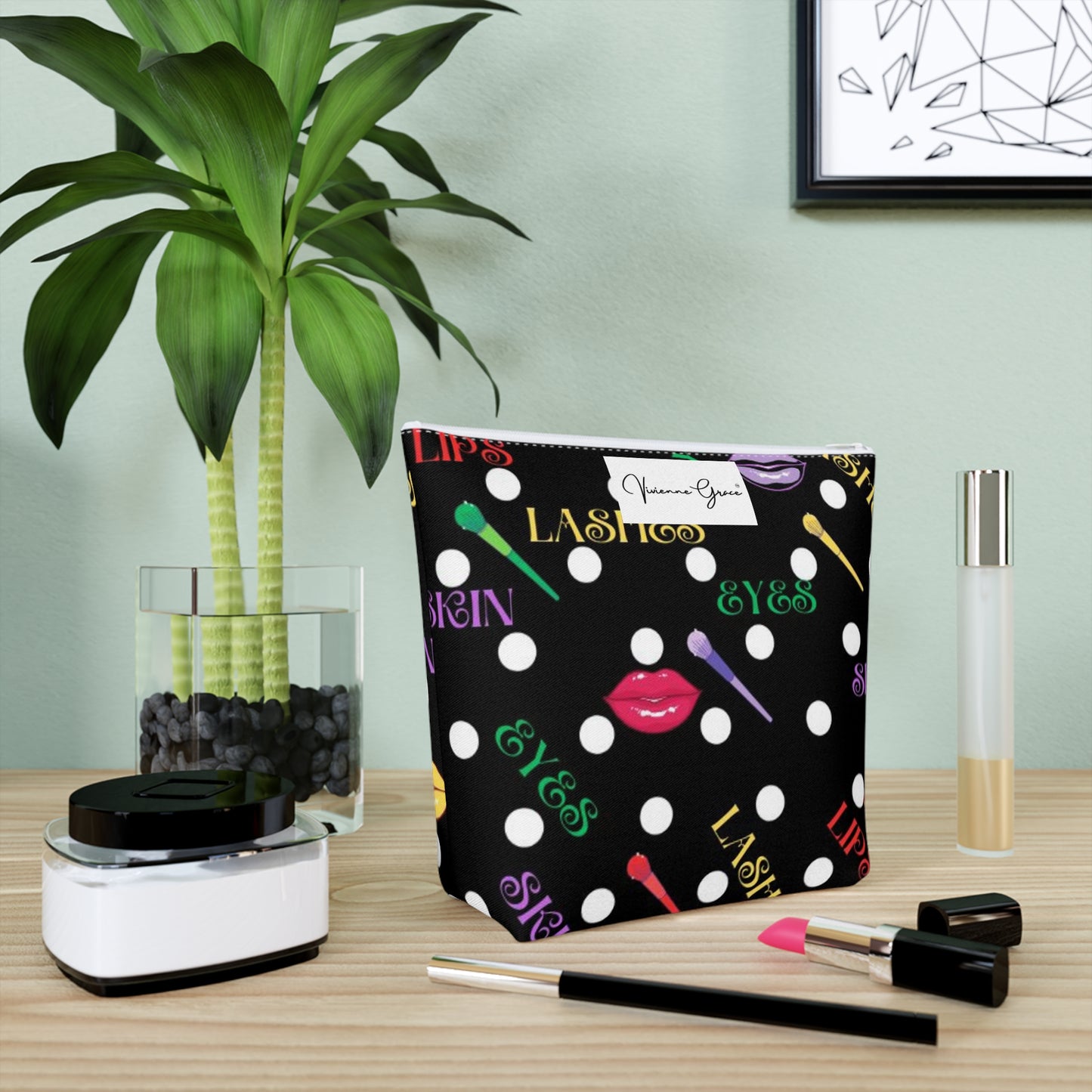 Cotton Cosmetic Bag - FUN (black) - Vivienne Grace