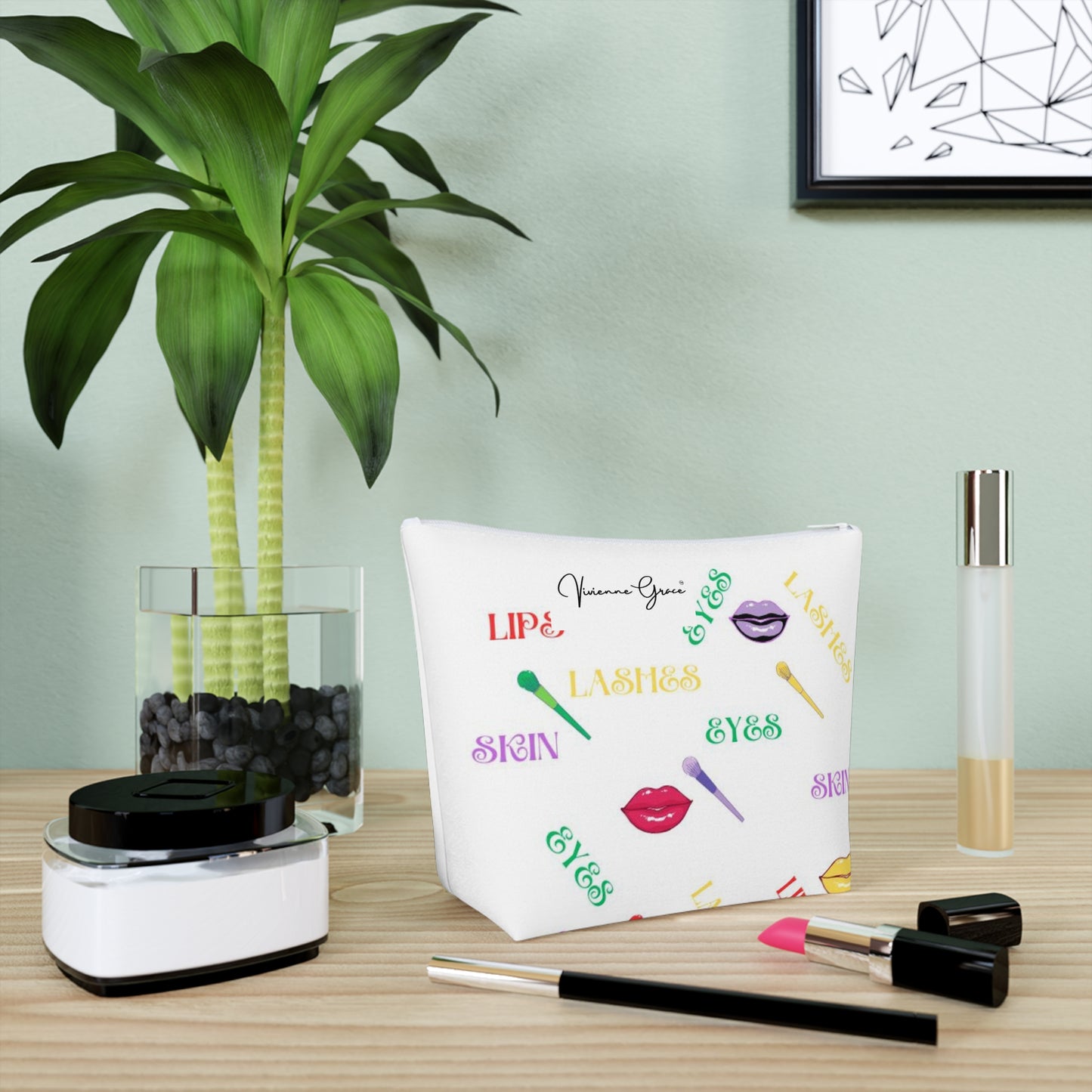 Cotton Cosmetic Bag - FUN (white) - Vivienne Grace