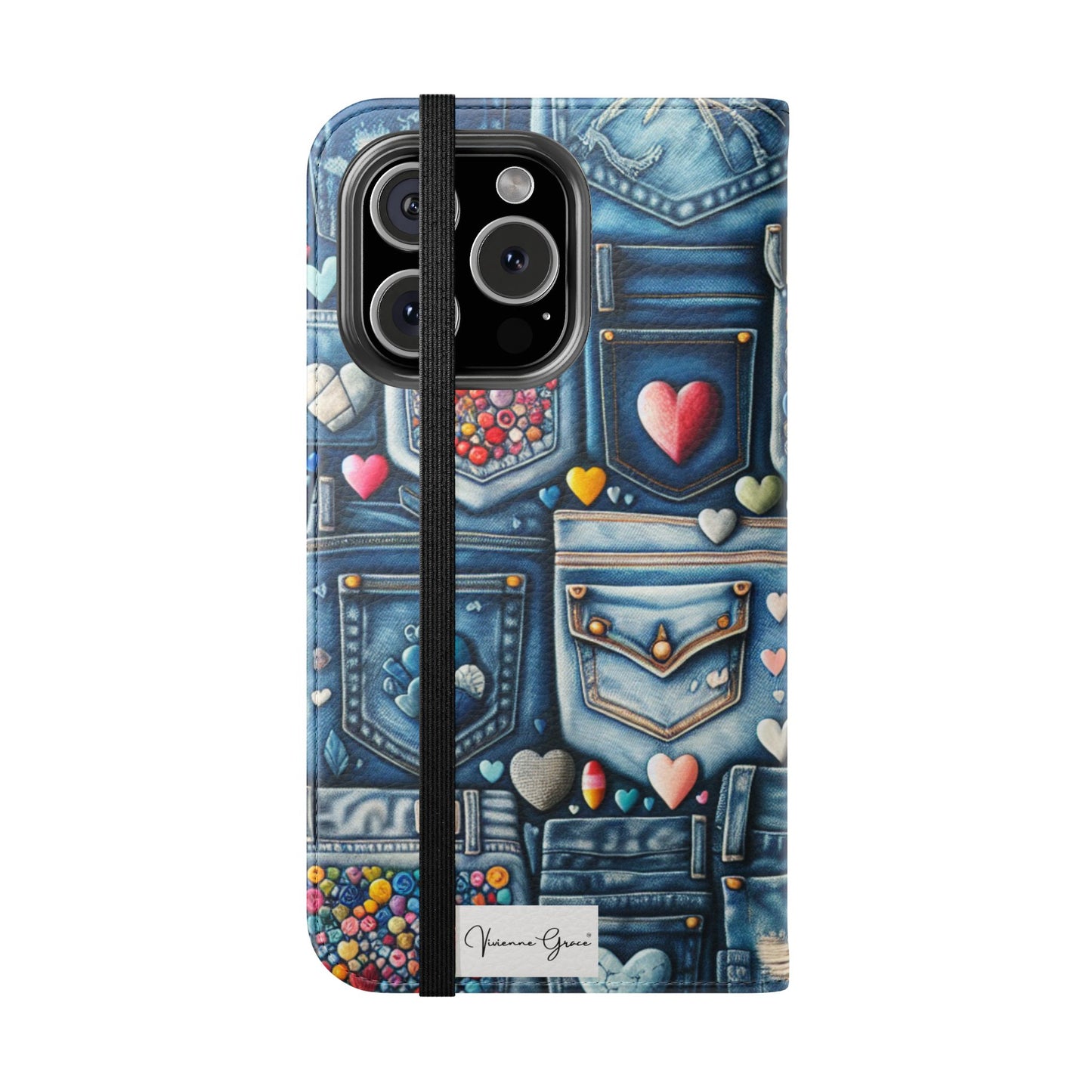 IPhone - Flip Case - BLUE JEANS - Vivienne Grace