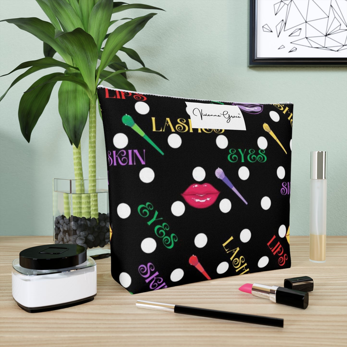 Cotton Cosmetic Bag - FUN (black) - Vivienne Grace