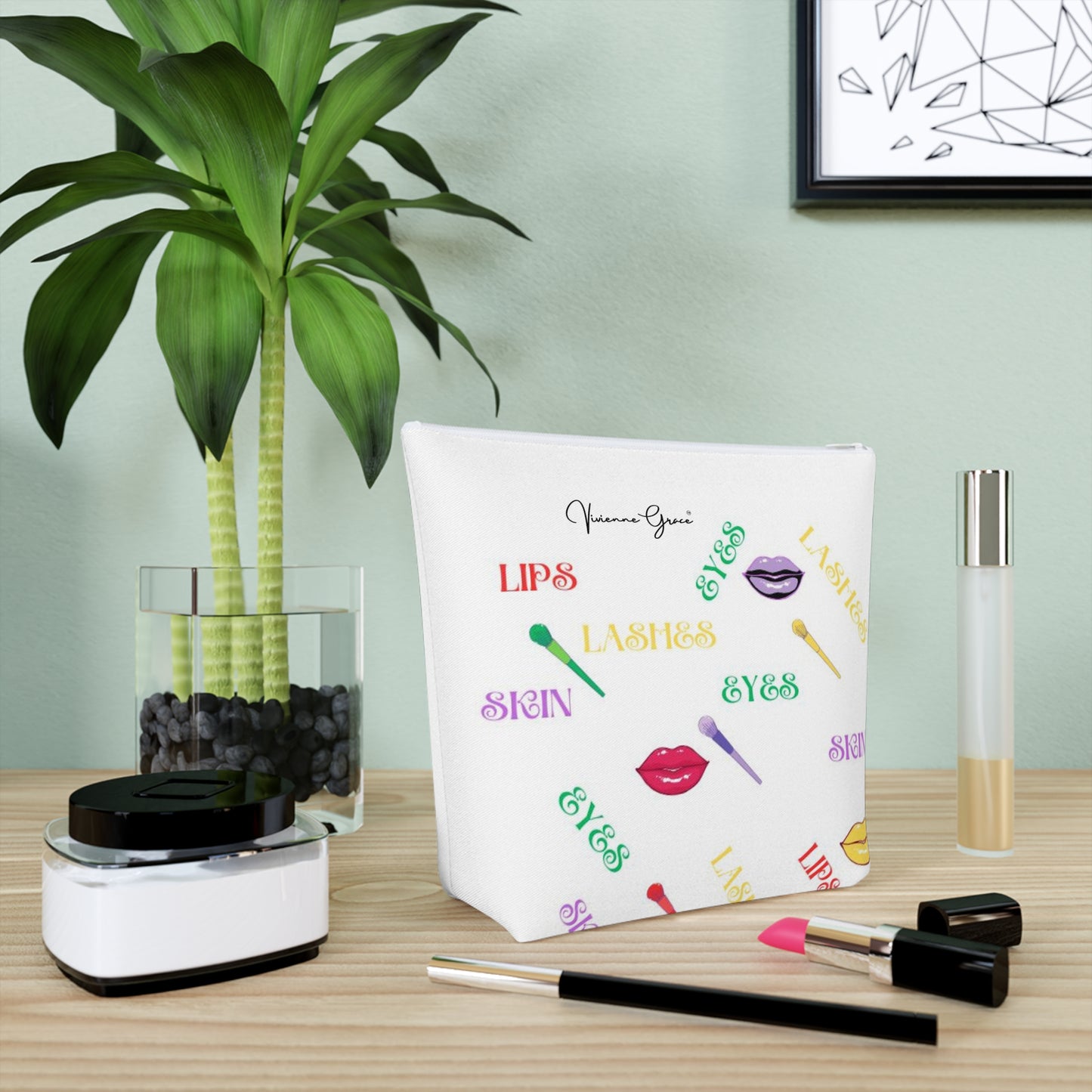 Cotton Cosmetic Bag - FUN (white) - Vivienne Grace