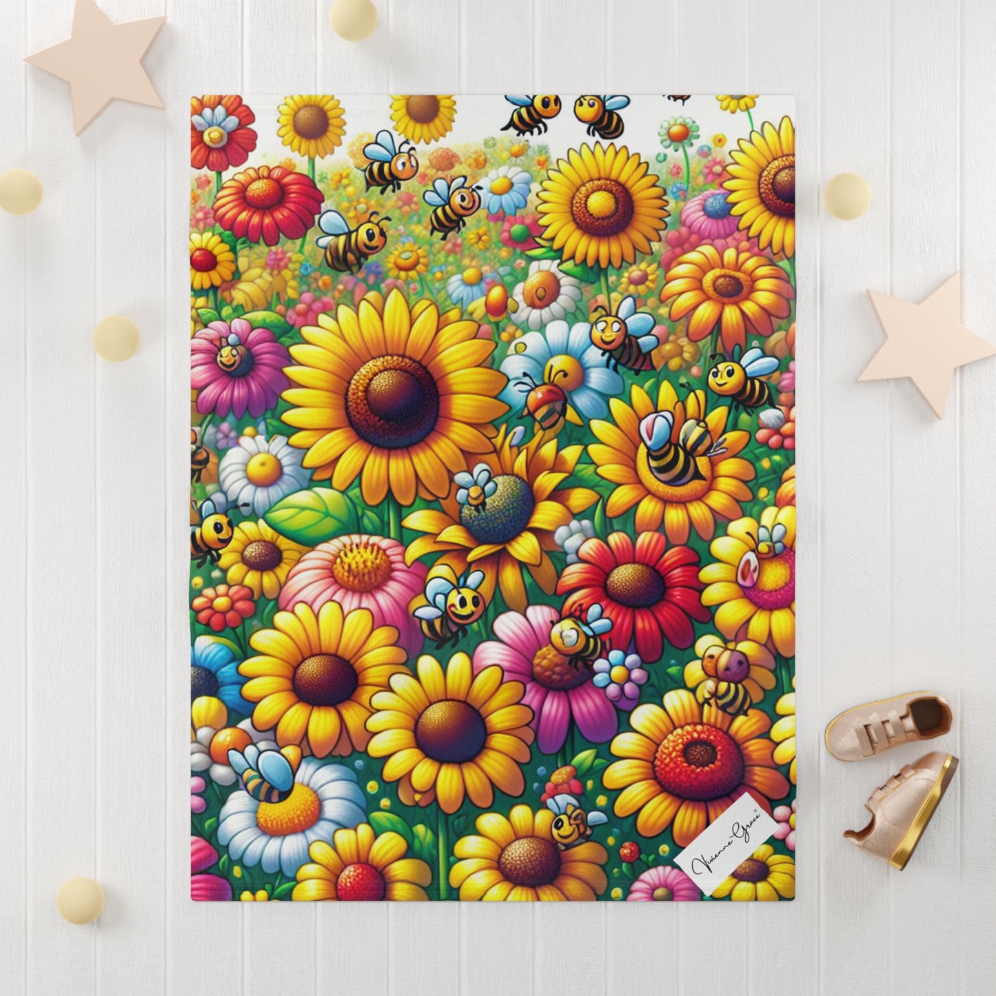 Soft Fleece Baby Blanket - SUNFLOWERS/BEES