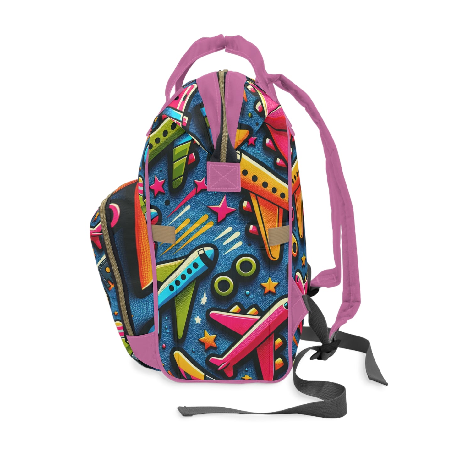 Multifunctional Diaper Backpack - AIRPLANES (Pink) - Vivienne Grace