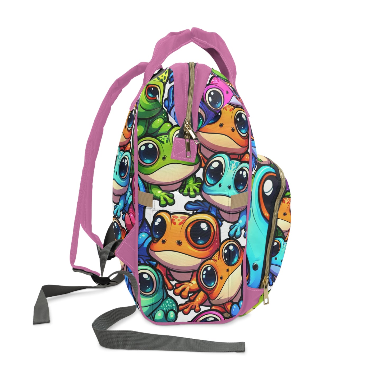 Multifunctional Diaper Backpack - FUNNY FROGS (pink)