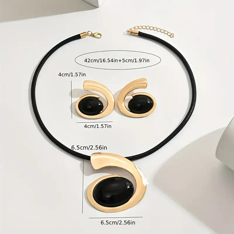 14K Gold Plated Geometric Pendant Necklance and Earring Set