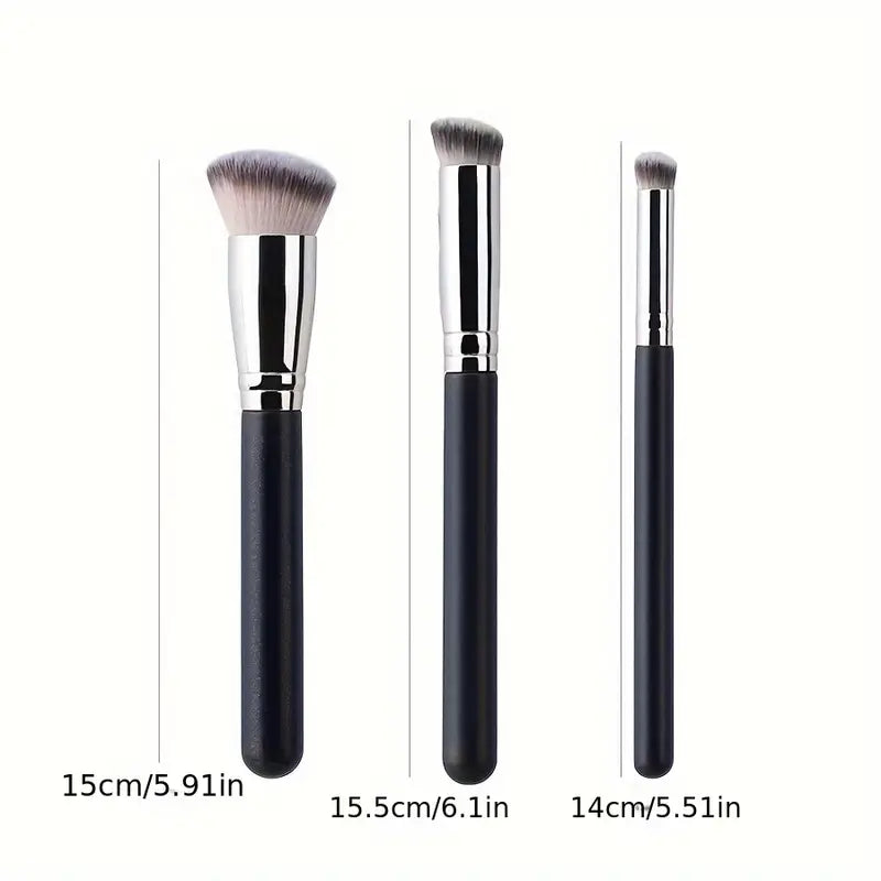 3 Piece Foundation Makeup Brush Travel Set