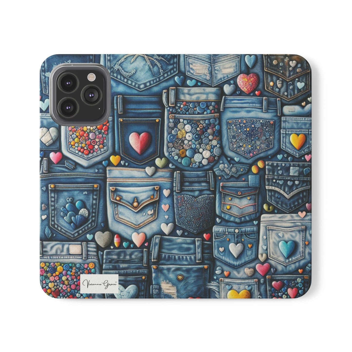 IPhone - Flip Case - BLUE JEANS - Vivienne Grace