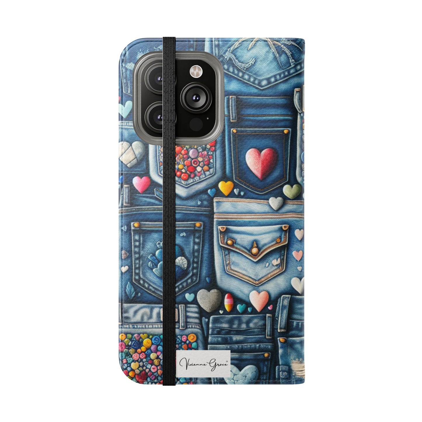 IPhone - Flip Case - BLUE JEANS - Vivienne Grace