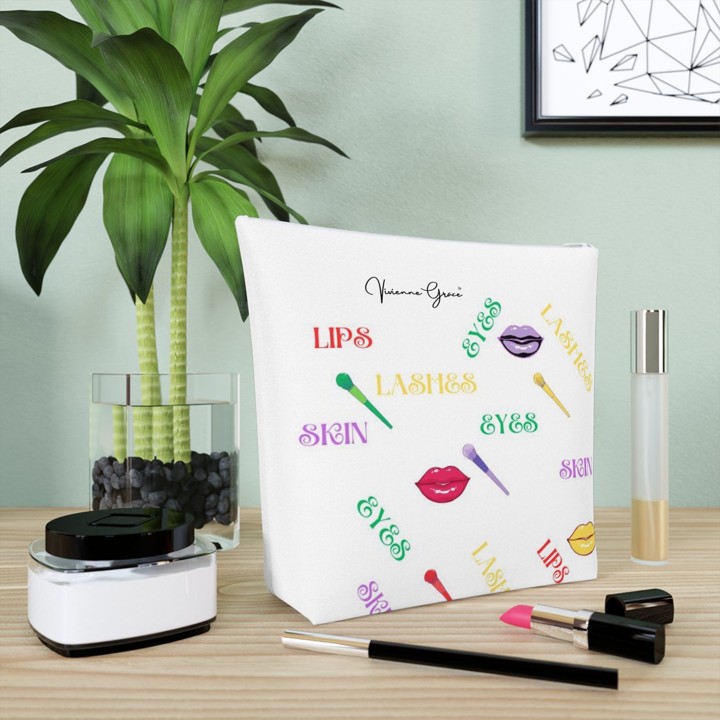 Cotton Cosmetic Bag - FUN (white) - Vivienne Grace