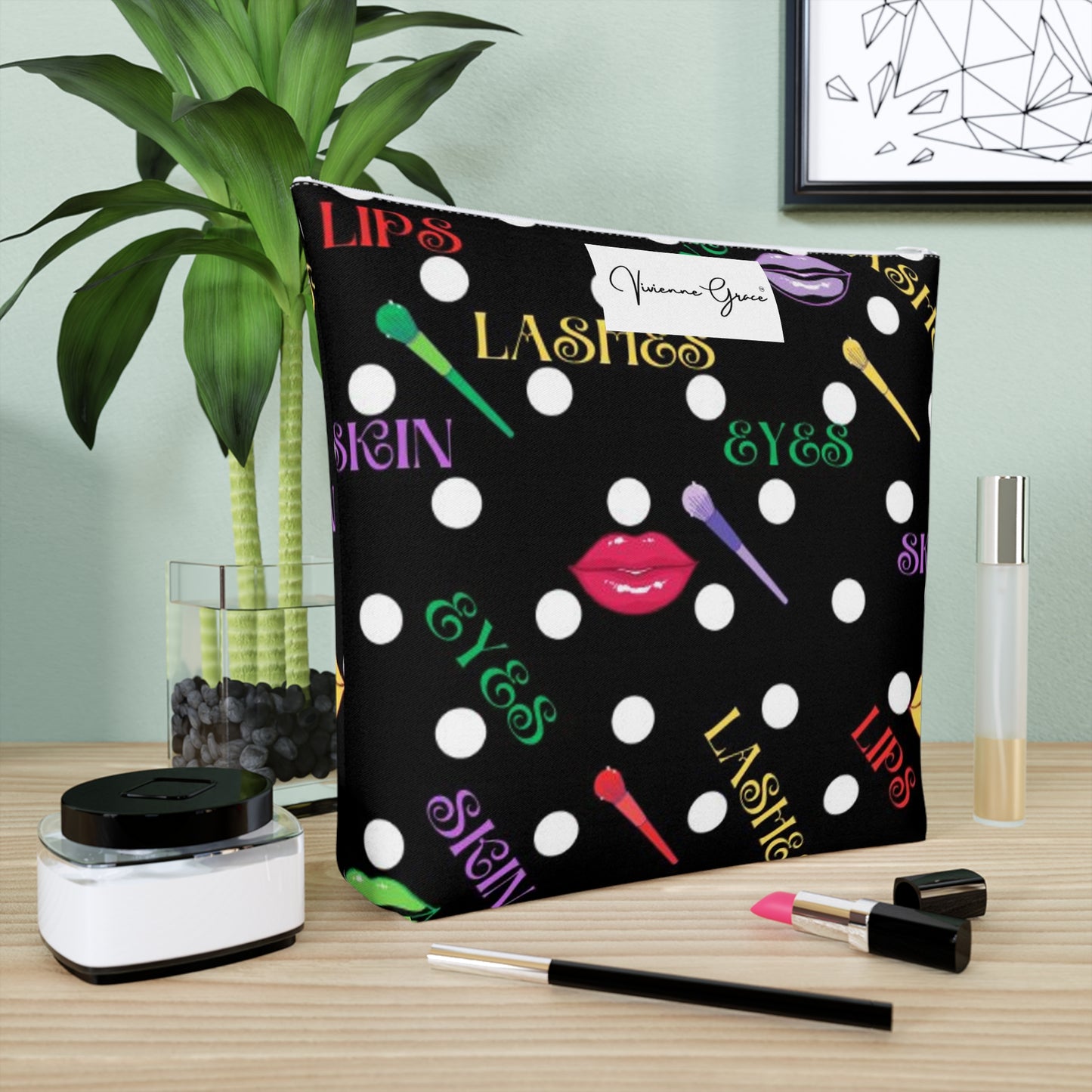 Cotton Cosmetic Bag - FUN (black) - Vivienne Grace