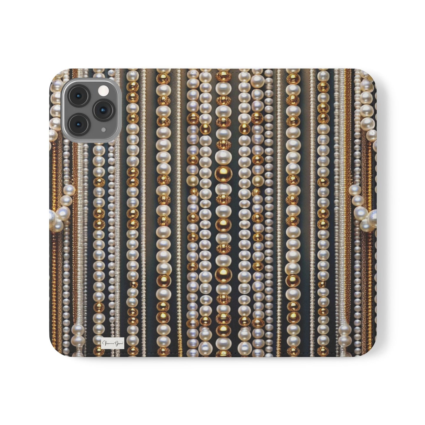 IPhone - Flip Case - PEARLS & GOLD - Vivienne Grace