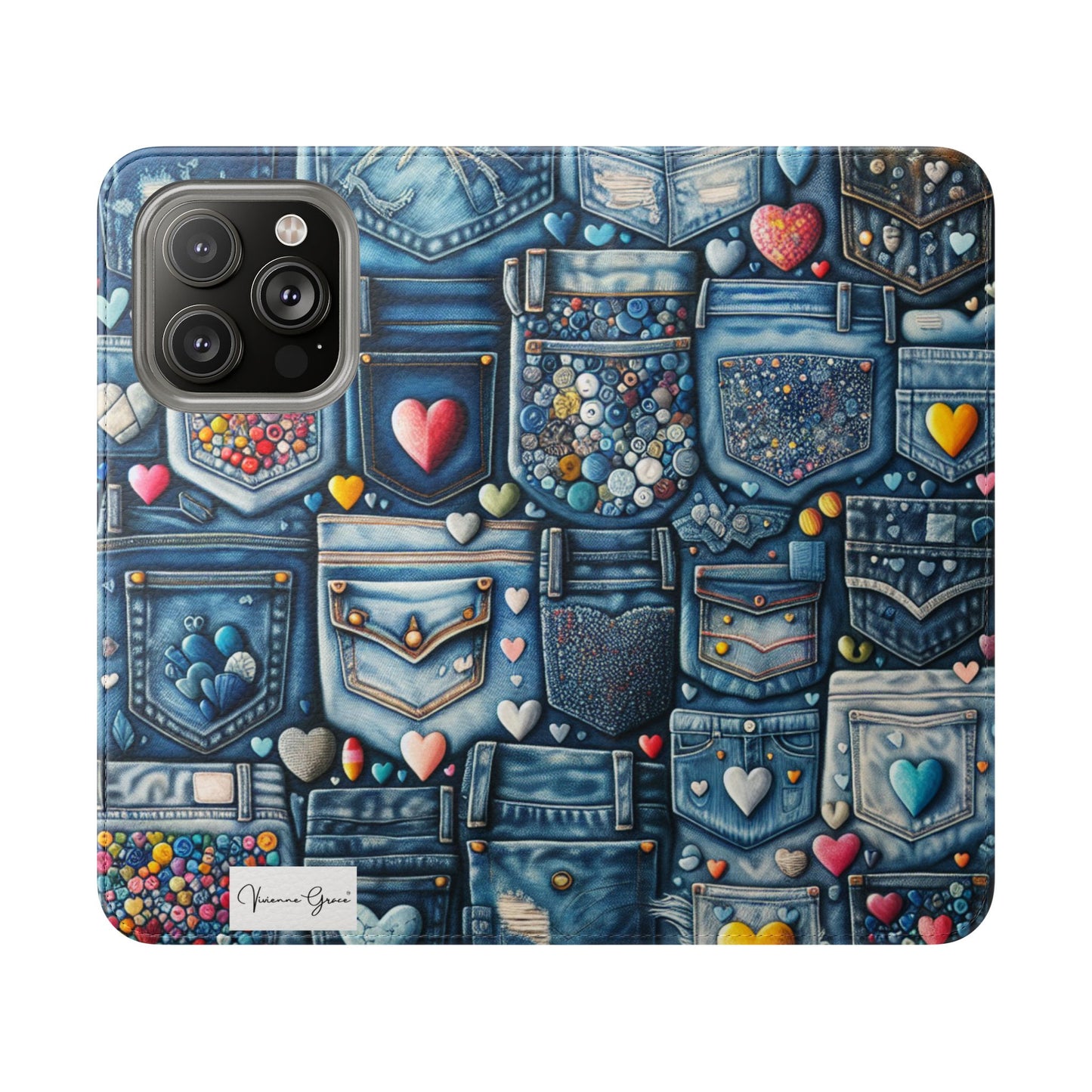 IPhone - Flip Case - BLUE JEANS - Vivienne Grace