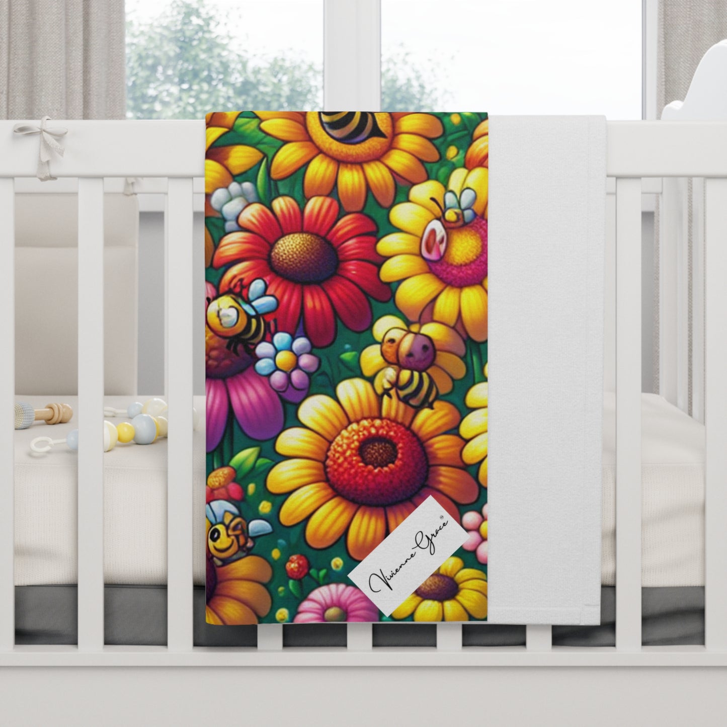 Soft Fleece Baby Blanket - SUNFLOWERS/BEES