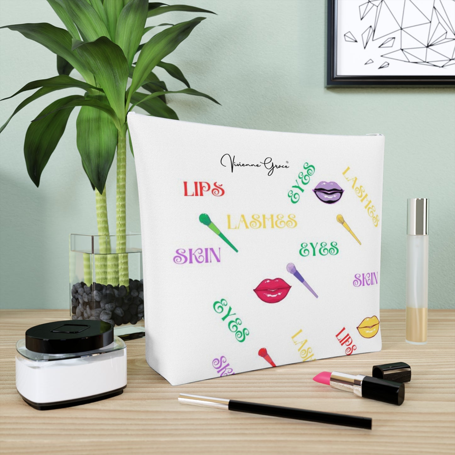 Cotton Cosmetic Bag - FUN (white) - Vivienne Grace