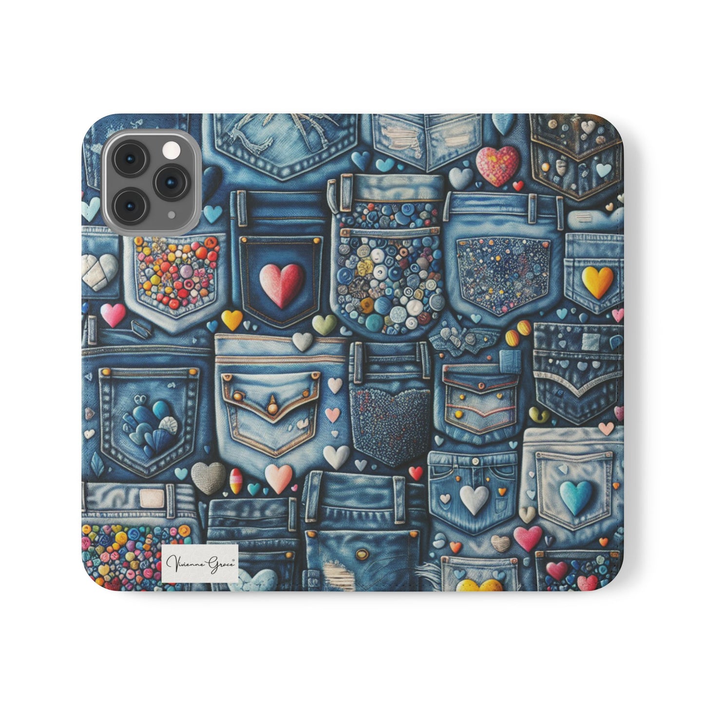 IPhone - Flip Case - BLUE JEANS - Vivienne Grace