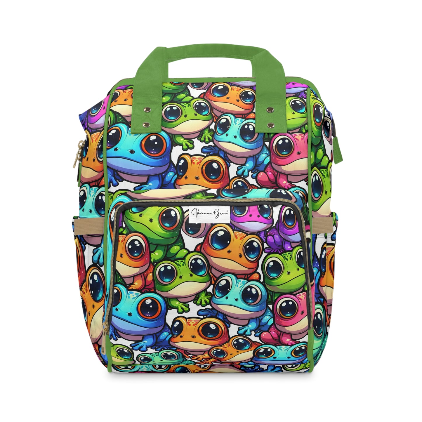 Multifunctional Diaper Backpack - FUNNY FROGS (green)