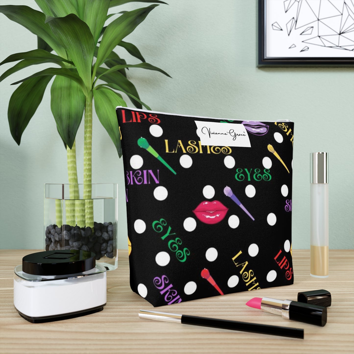 Cotton Cosmetic Bag - FUN (black) - Vivienne Grace