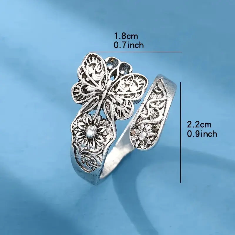 Adjustable 925 Silver Plated Flower Ring