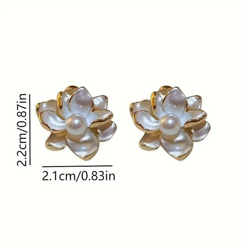 Matte Gold Plated Flower Earrings w/Faux Pear