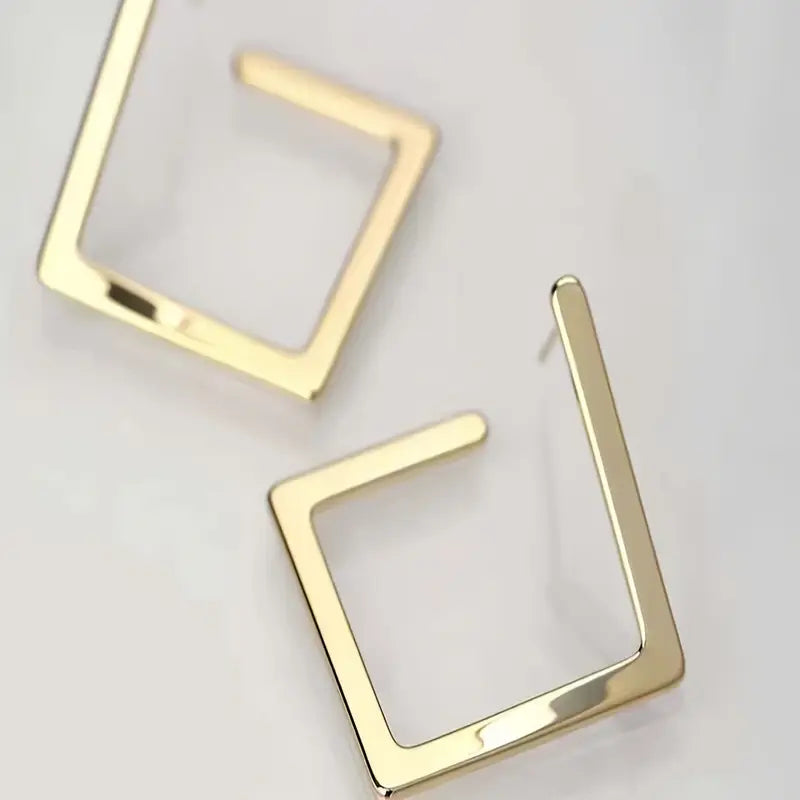 18K Gold Plated Geometic Square Stud Earrings