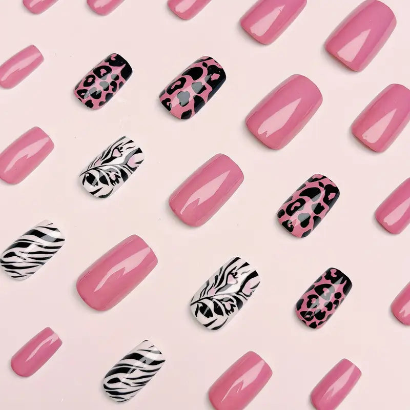 24 Piece Set Press-On Nails - Pink Leopard