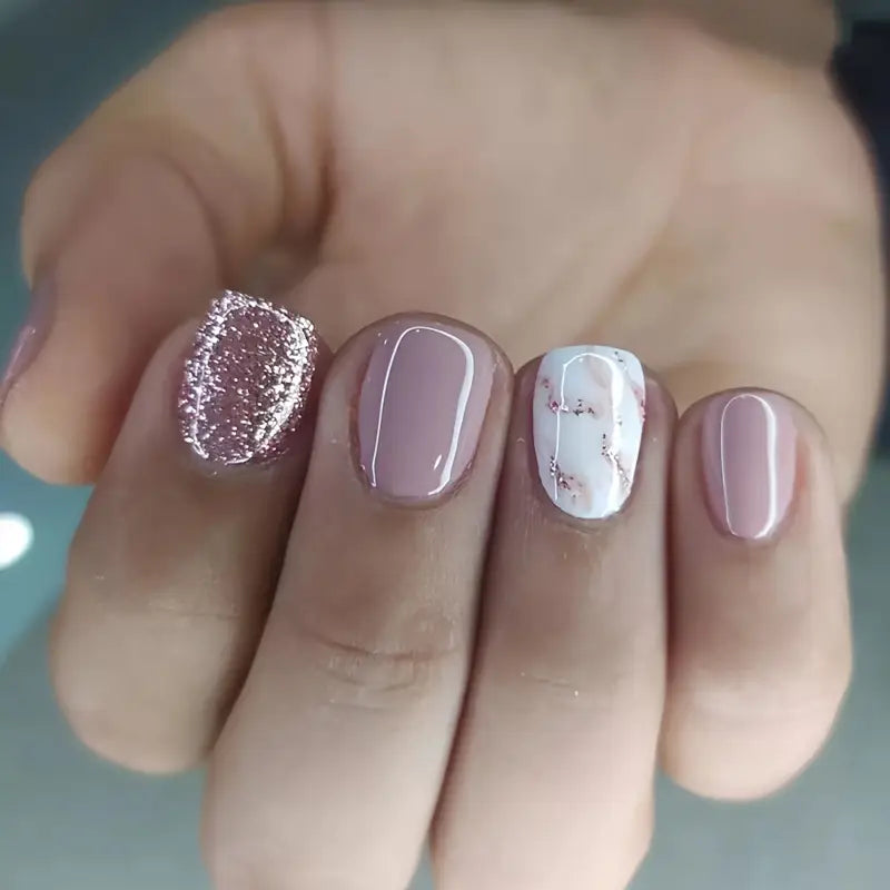 24 Piece Press-On Nail Set - Pink Glitter Galore