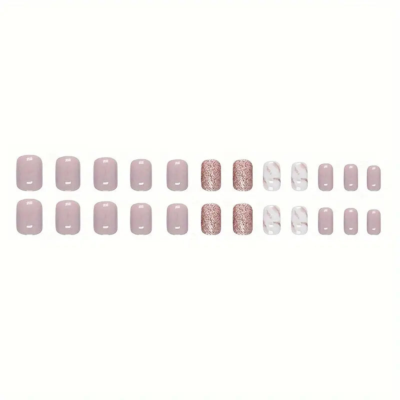 24 Piece Press-On Nail Set - Pink Glitter Galore