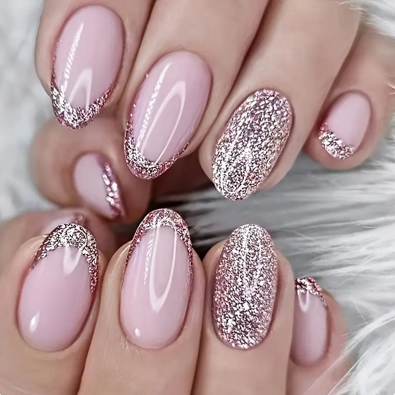 24 Piece Press-On Nail Set - Pink Sparkle