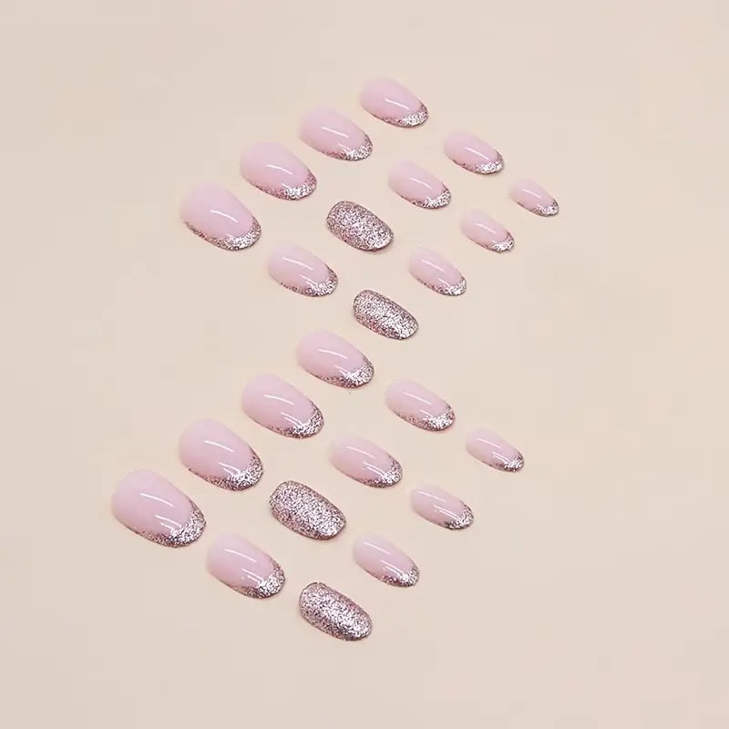 24 Piece Press-On Nail Set - Pink Sparkle