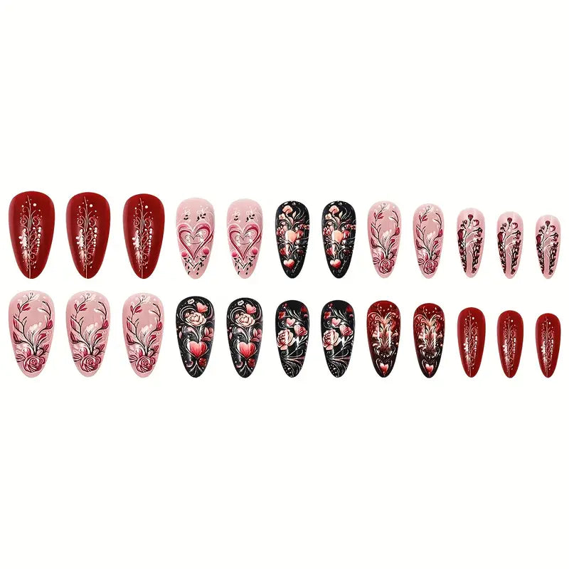 24 Piece Press-On Nail Set - Fabulous Red Heart Designs