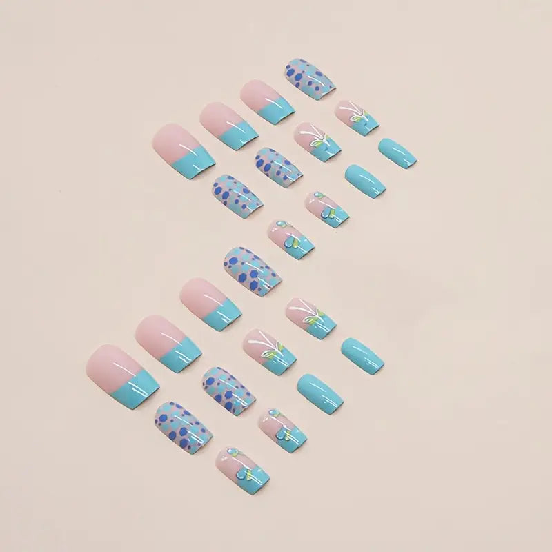 24 Piece Press-On Nail Set - Turquoise Butterfly