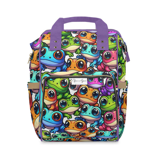 Multifunctional Diaper Backpack - FUNNY FROGS (purple)