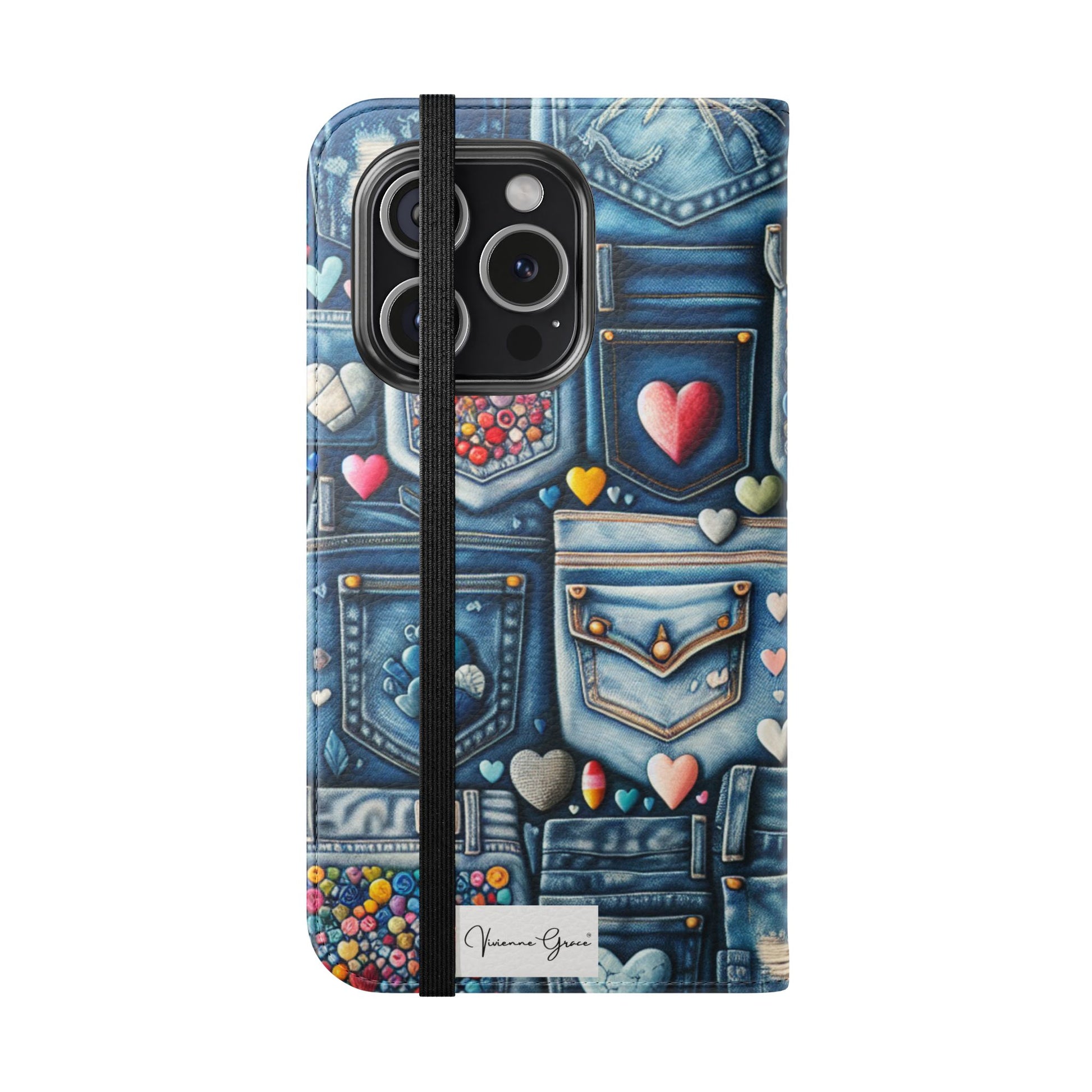IPhone - Flip Case - BLUE JEANS - Vivienne Grace